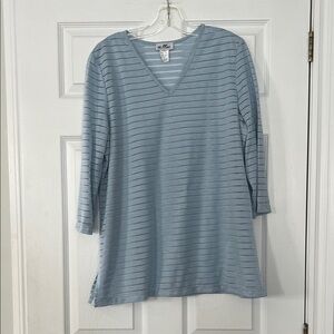 Mr.Max Light Blue V-Neck Long Sleeve Striped Top